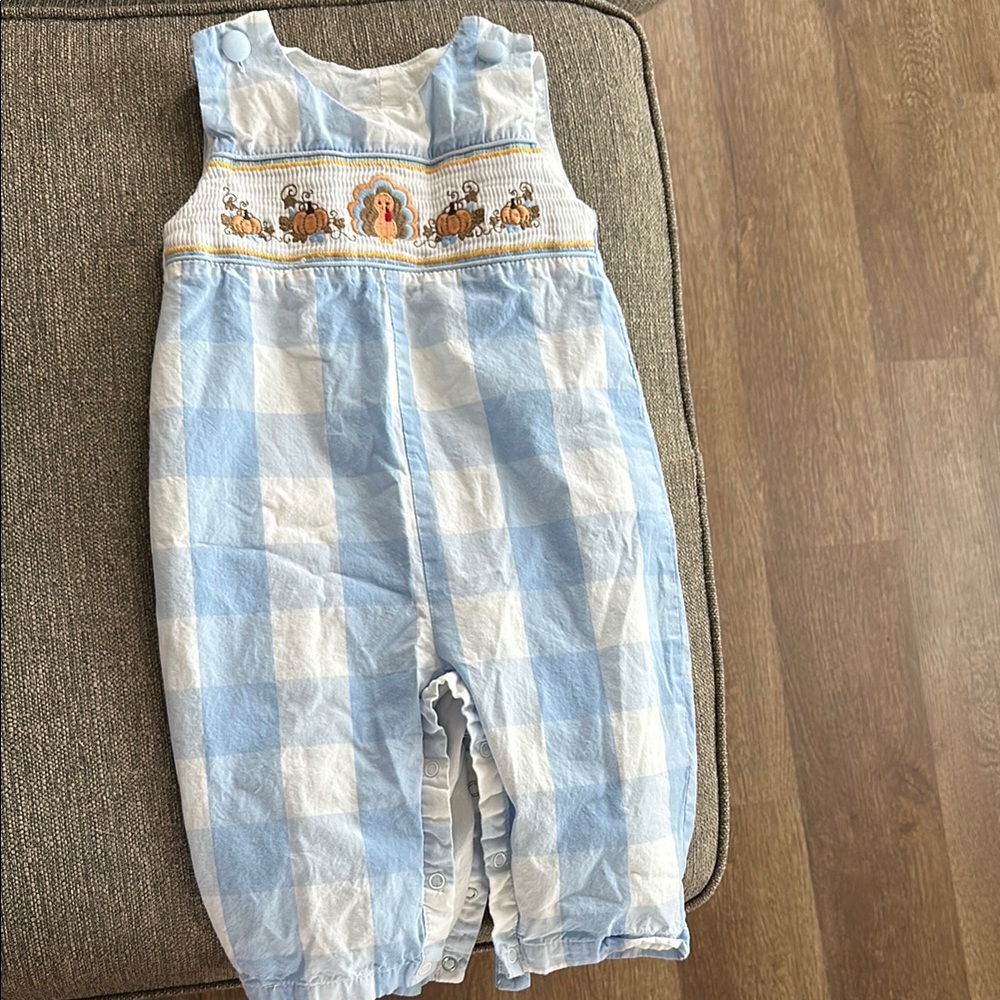 Blue and White Checkered Toddler Boy Romper